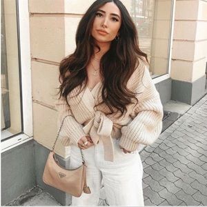 Zara belted wrap sweater cardigan cream NWT